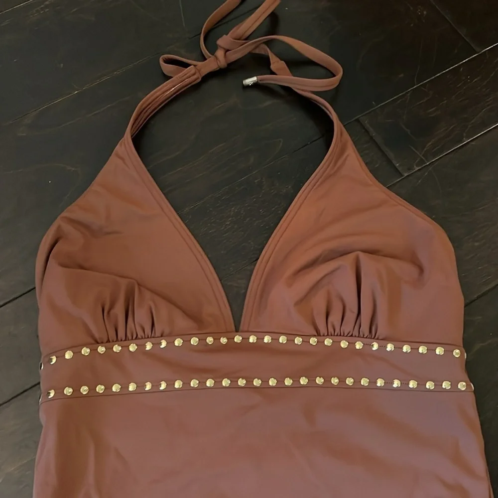 Michael Kors brown gold studded swimsuit 12